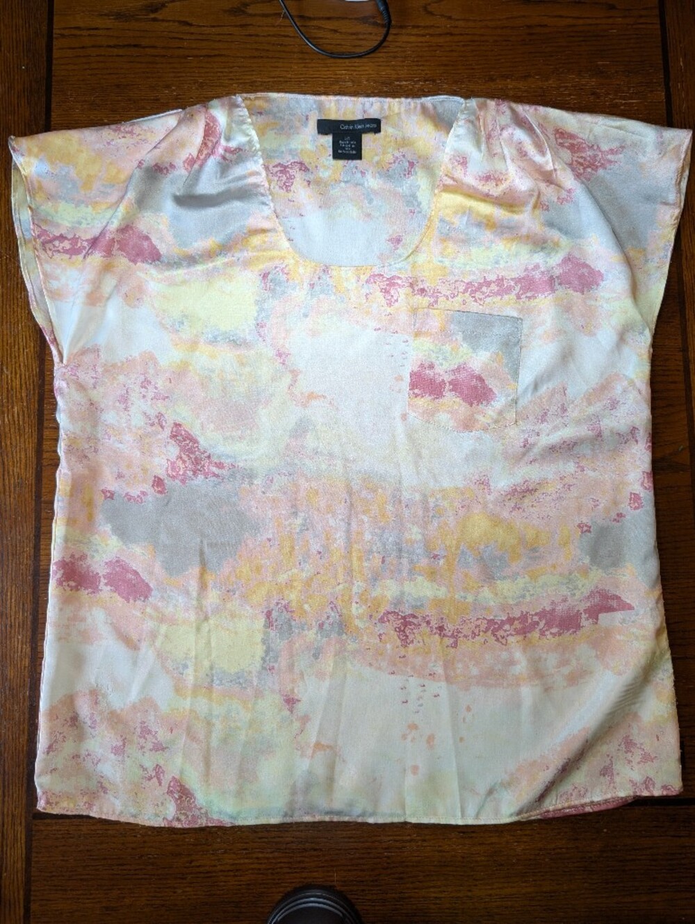 Calvin Klein Jeans Pastel Watercolor Pocket Blouse in Yellow, Pink, Gray Size L